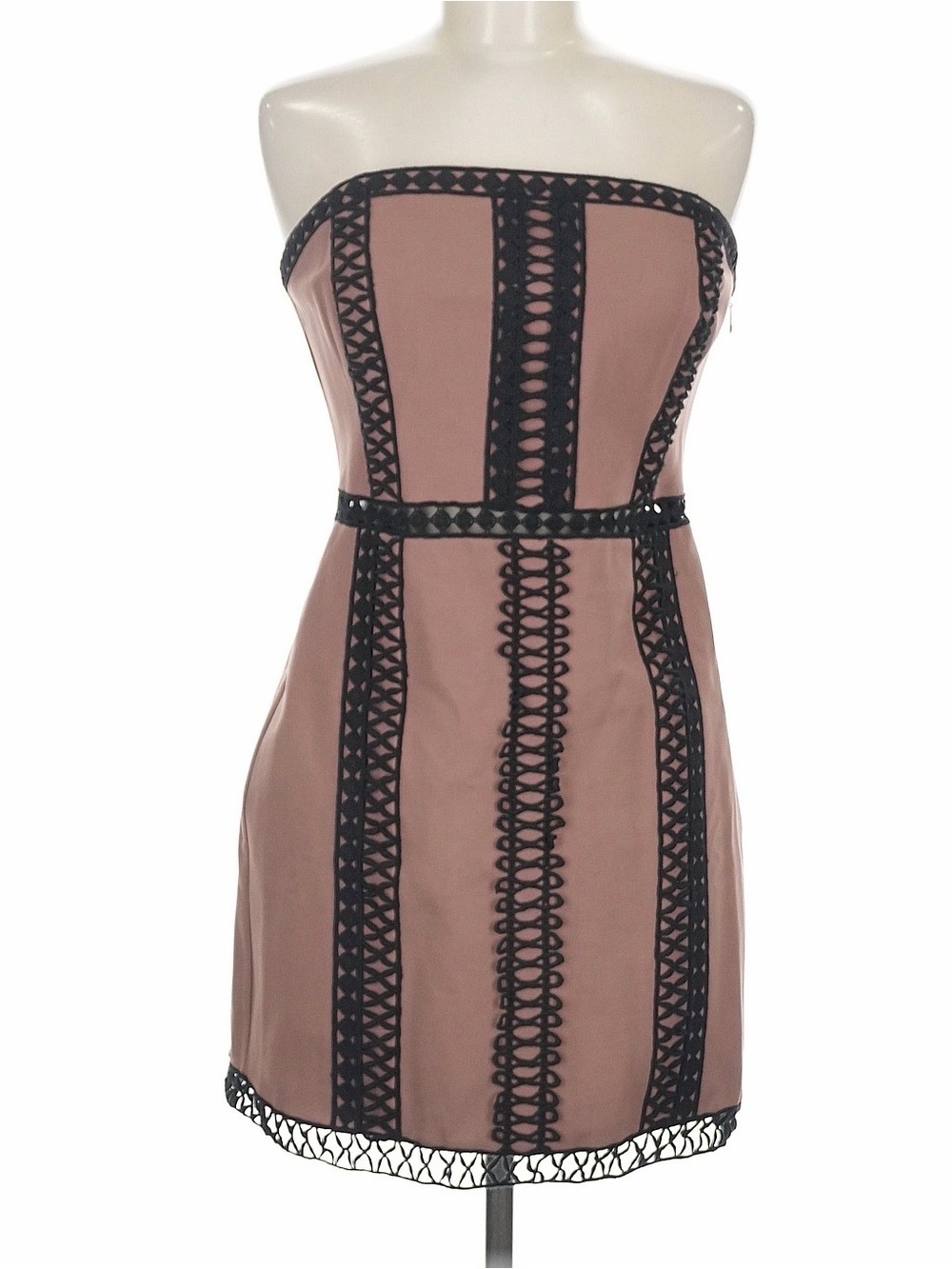 Free People Strapless Blush Mauve Mini Dress with Black Lace Trim